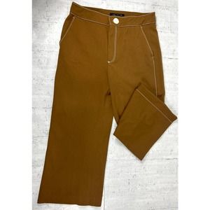 ZARA Nutmeg Wide leg Trousers with White Detail Threading Size L